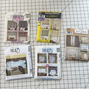Small lot (5) Sewing Patterns for various styles of curtain/home decor